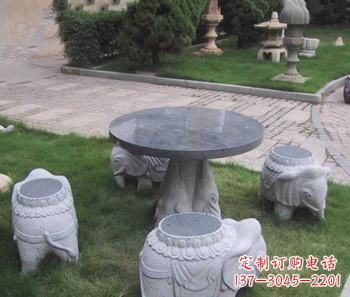 泉州公园景观小象石桌凳石雕