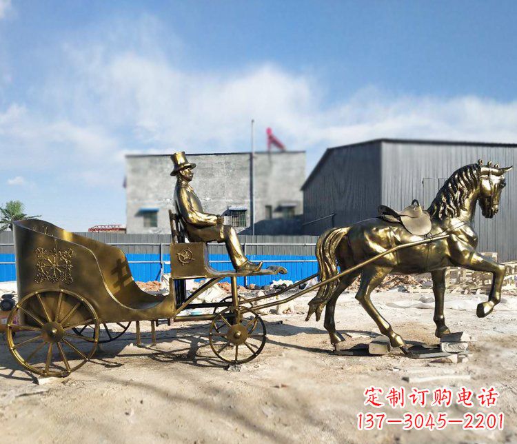 泉州公园景观坐着马车的人物铜雕
