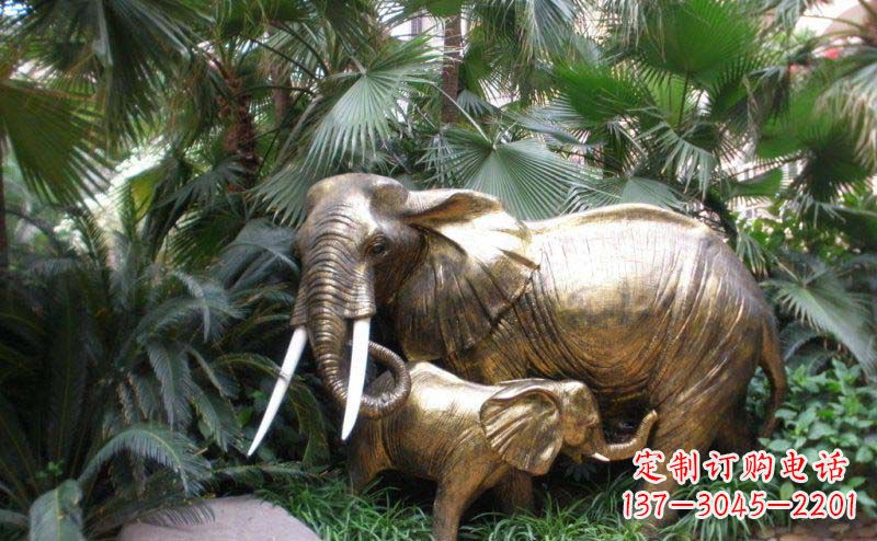 泉州公园母子大象动物铜雕
