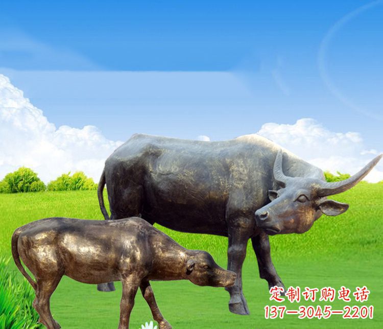 泉州公园母子黄牛铜雕