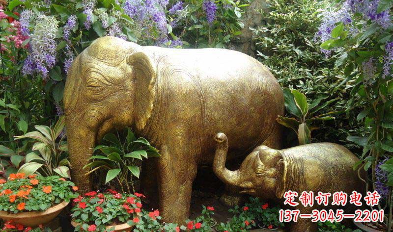 泉州公园母子象动物铜雕 (2)
