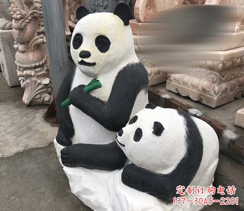 泉州领雕塑——公园母子熊猫石雕