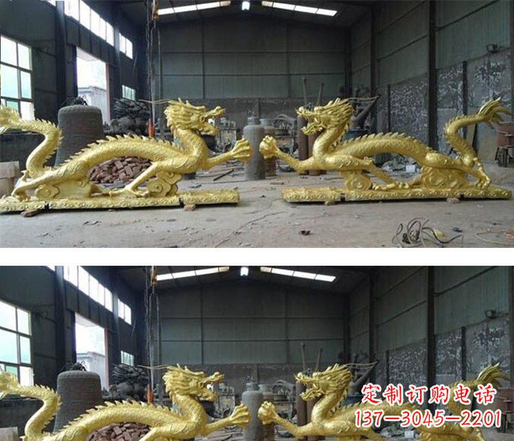 泉州古典传统双龙戏珠铜雕塑