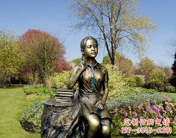 泉州铜雕儿童看书雕塑