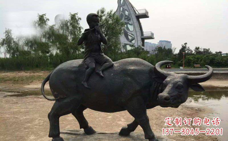泉州铜雕牧童与犊子雕塑