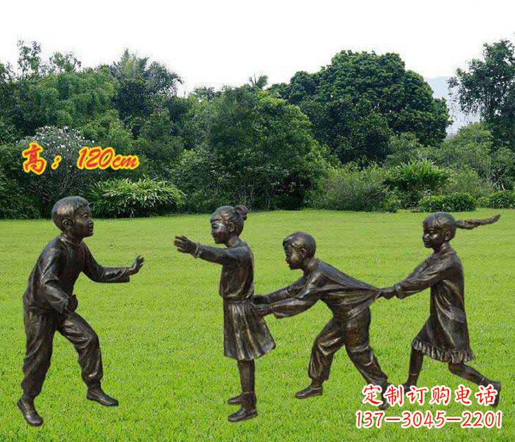 泉州公园玩老鹰捉小鸡的儿童小品铜雕 (2)