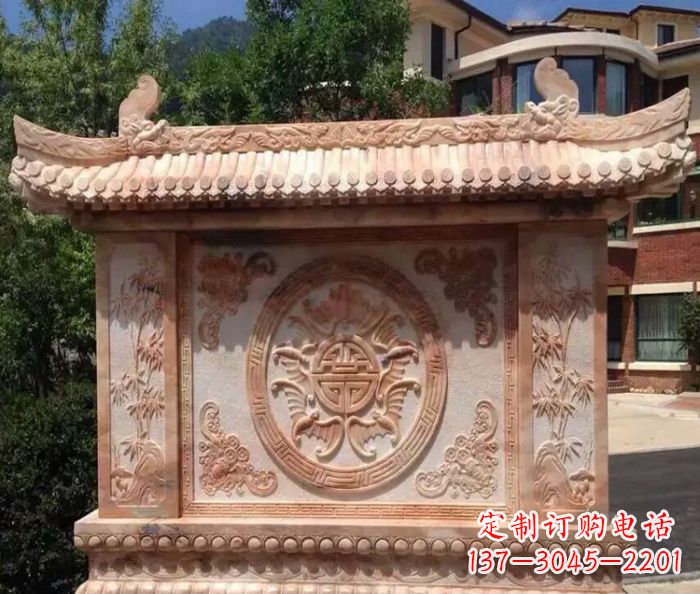 泉州中领雕塑-公园晚霞红蝙蝠竹子石影壁雕塑