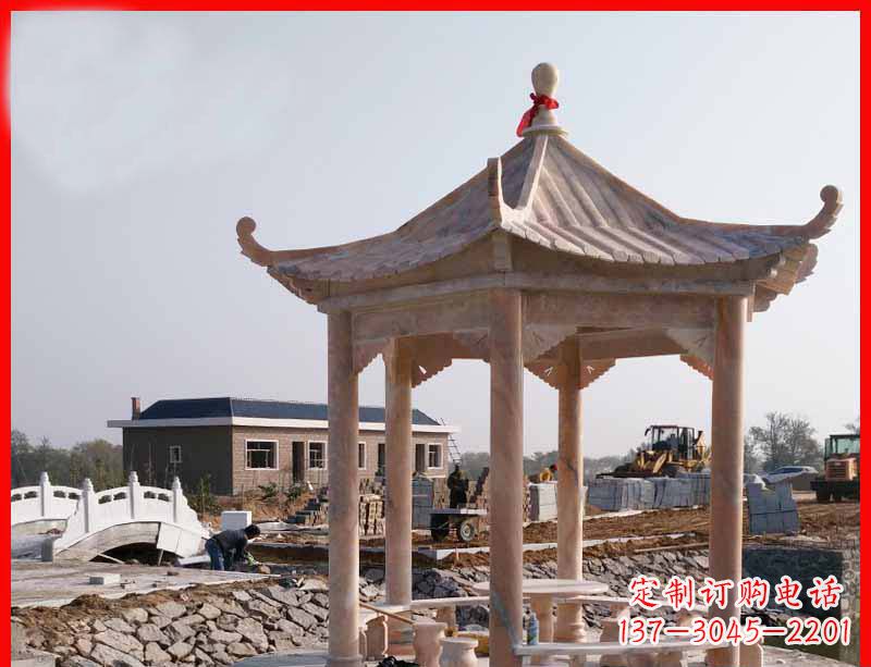 泉州红六角石凉亭雕塑