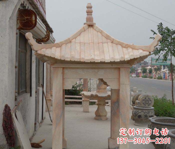 泉州精美红六角石凉亭雕塑