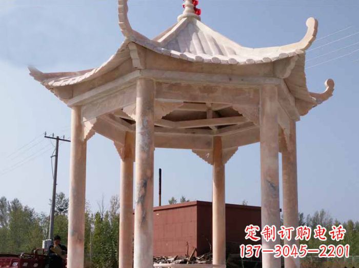 泉州公园晚霞红六角石雕凉亭 (6)