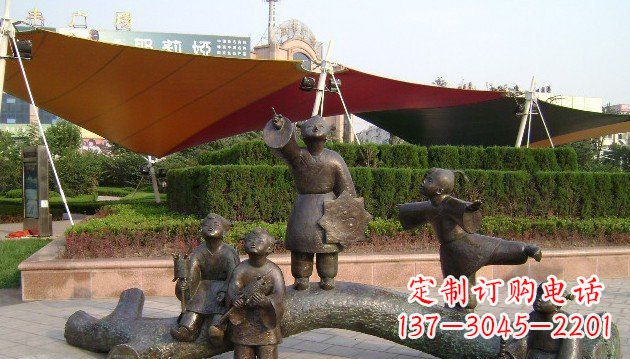 泉州公园小孩放风筝景观铜雕