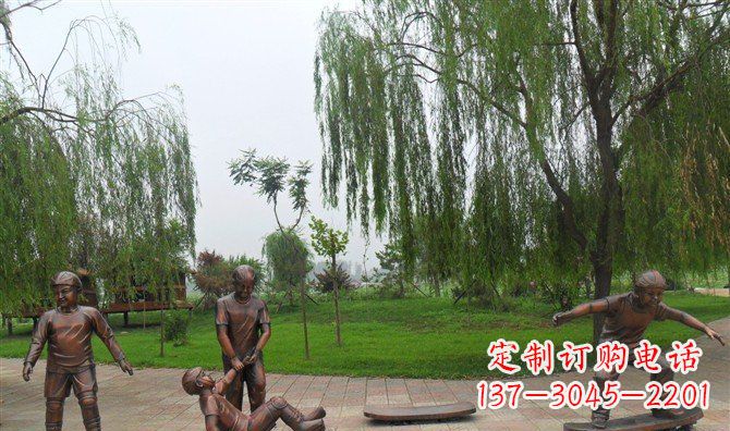 泉州多彩童年,铜雕小孩游戏人物雕塑