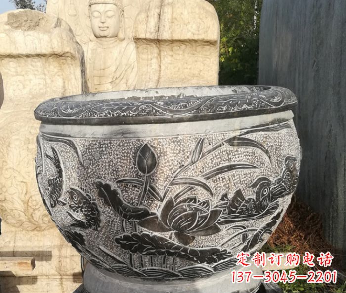 泉州室内装饰用鸳鸯荷花浮雕水缸
