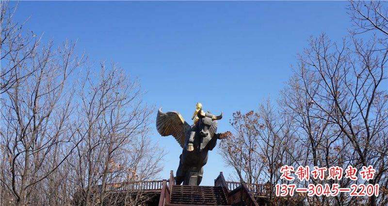 泉州精美铜雕雕塑——可爱小男孩站在飞牛上