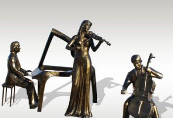 泉州公园景观钢琴拉小提琴人物铜雕