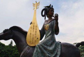 泉州传统风情，精美古典的琵琶女铜雕