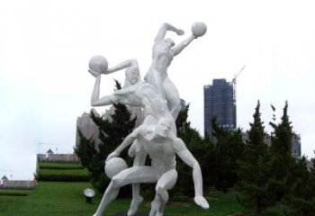 泉州公园体育运动不锈钢网格打篮球人物雕塑