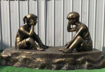 泉州儿童雕塑-铜雕下棋展示精美的艺术
