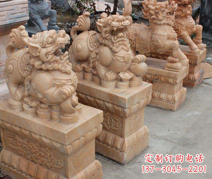 泉州中领雕塑-古代神兽晚霞红貔貅石雕