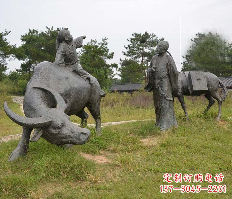 泉州古代诗人杜牧和牧童铜雕