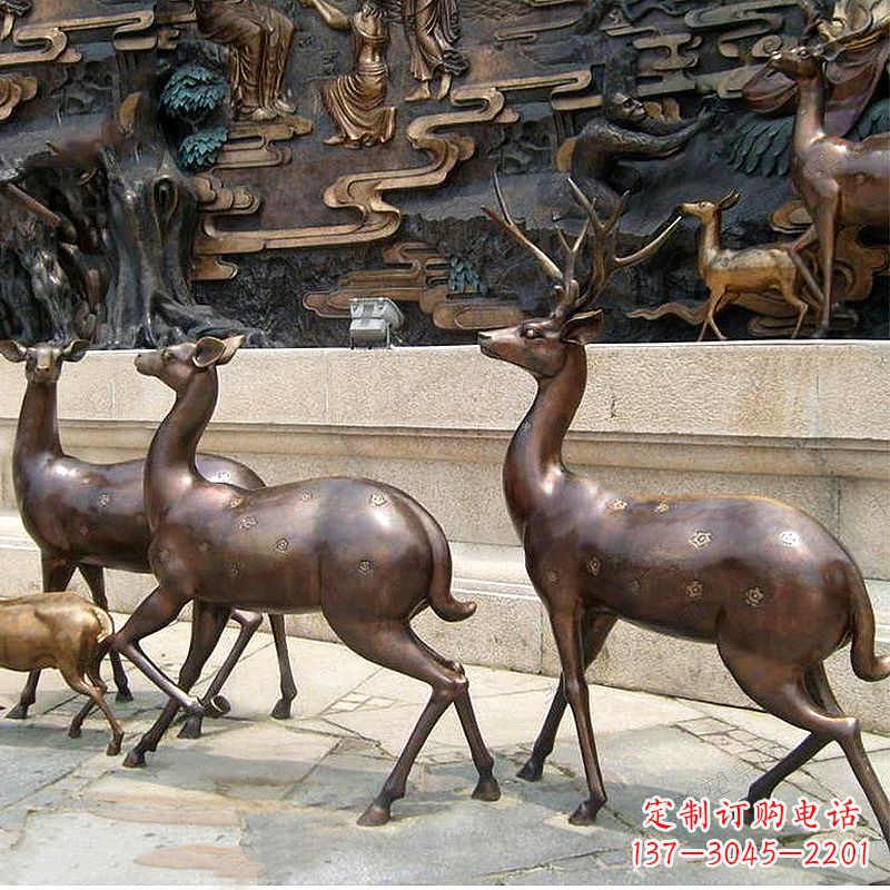 泉州古铜色梅花鹿铜雕精美塑型