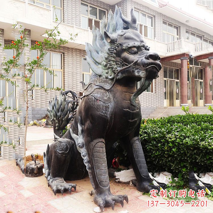 泉州古铜色镇宅铜麒麟雕塑,精美绝伦!
