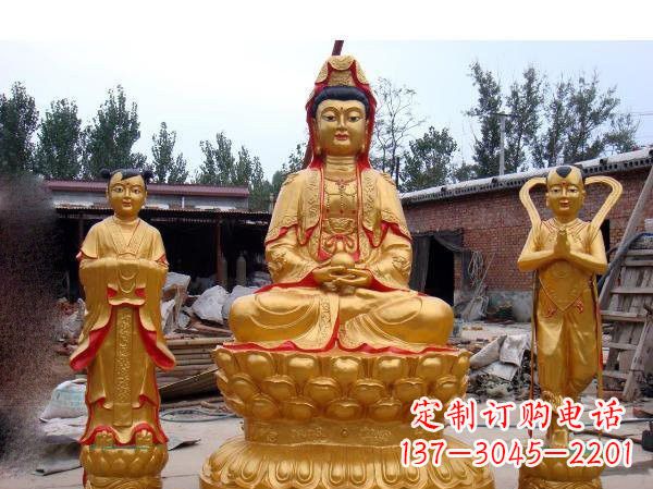 泉州财运旺旺,观音童子龙女铜雕