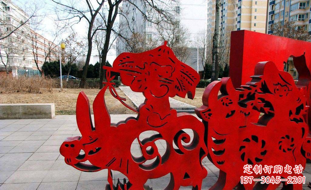 泉州广场不锈钢剪纸牧童牛雕塑