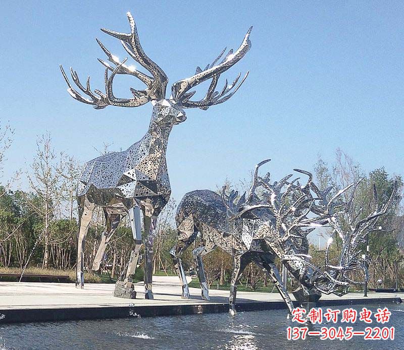 泉州优雅而古典的不锈钢梅花鹿摆件雕塑