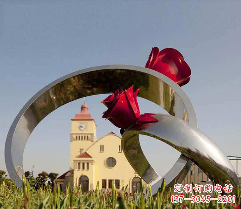 泉州广场不锈钢玫瑰戒指景观摆件雕塑