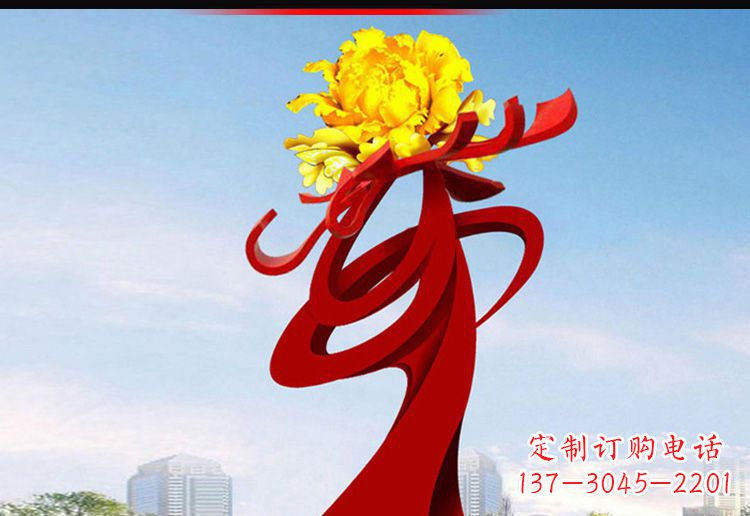 泉州广场不锈钢牡丹花雕塑