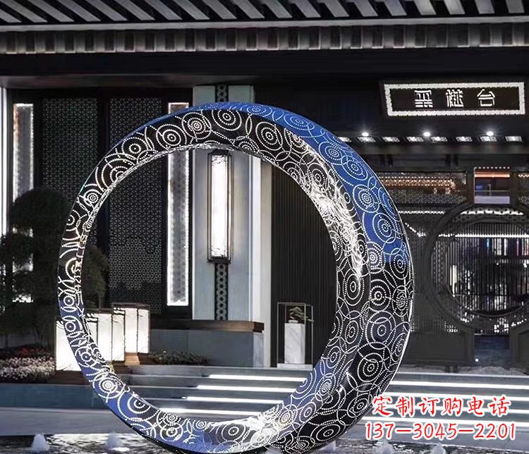 泉州广场不锈钢圆环喷泉雕塑