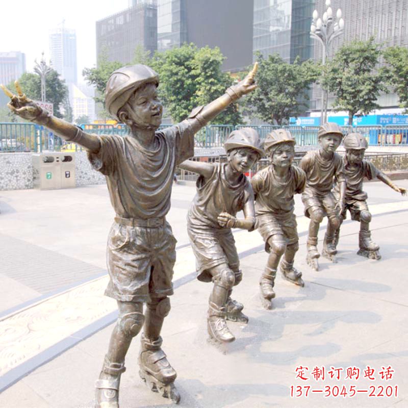 泉州精致巧雕的滑旱冰小孩雕塑