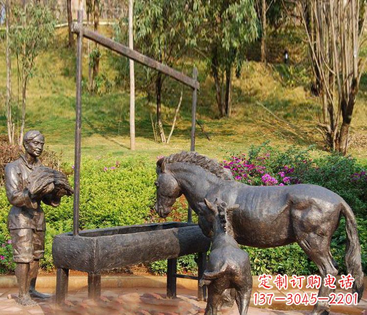 泉州广场铜雕喂马动物雕塑