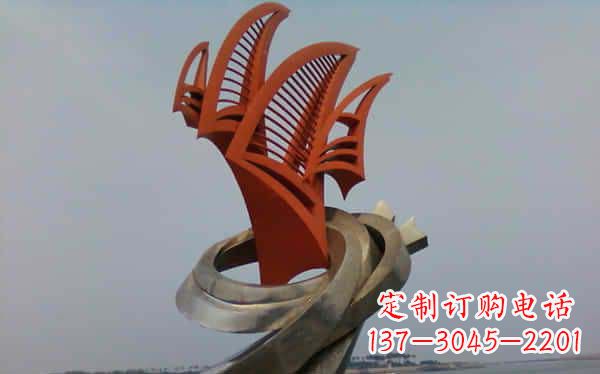 泉州海边不锈钢海浪和帆船雕塑