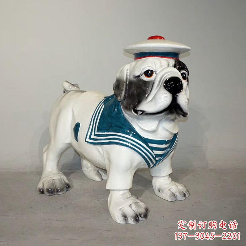 泉州海军玻璃钢仿陶瓷斗牛犬狗雕塑