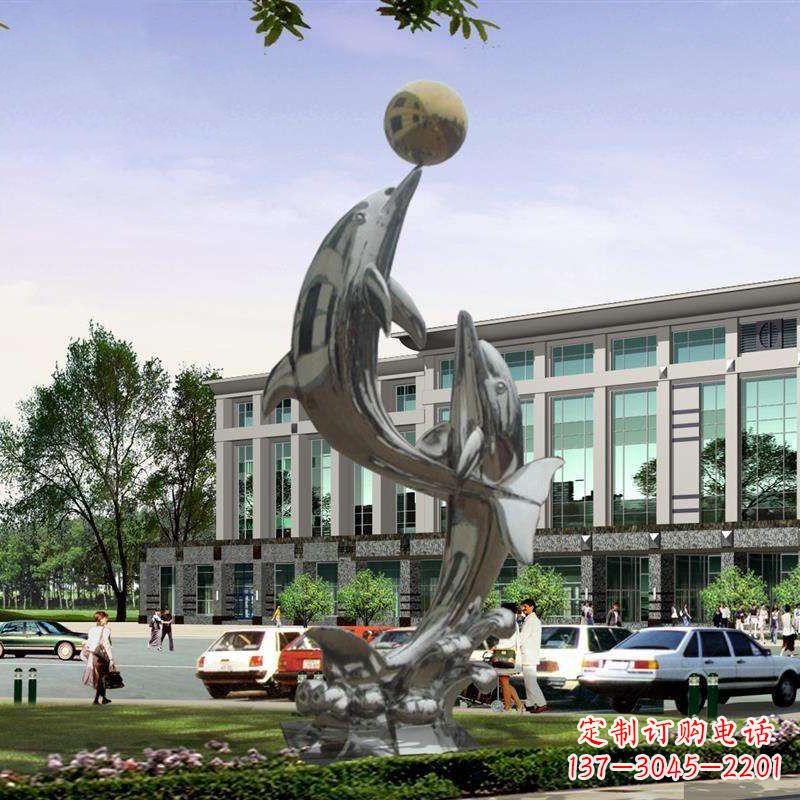 泉州不锈钢海豚戏球雕塑,营造清新海岸风情