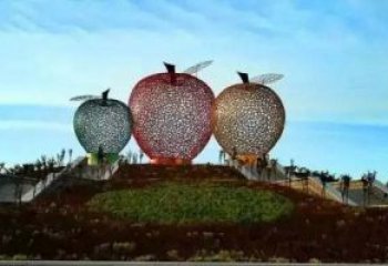 泉州广场不锈钢镂空苹果雕塑