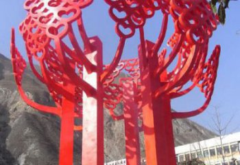 泉州广场不锈钢心形树叶大树雕塑