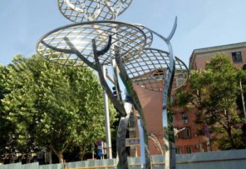 泉州广场抽象网格不锈钢树雕塑