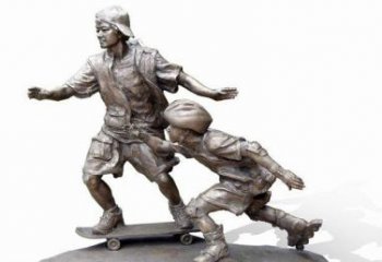 泉州令人惊叹的广场滑板男孩铜雕塑