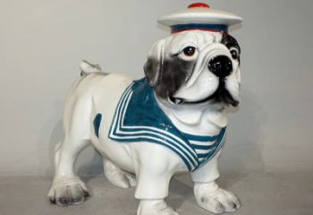 泉州海军玻璃钢仿陶瓷斗牛犬狗雕塑