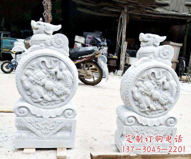泉州汉白玉抱鼓石招财石门墩石雕
