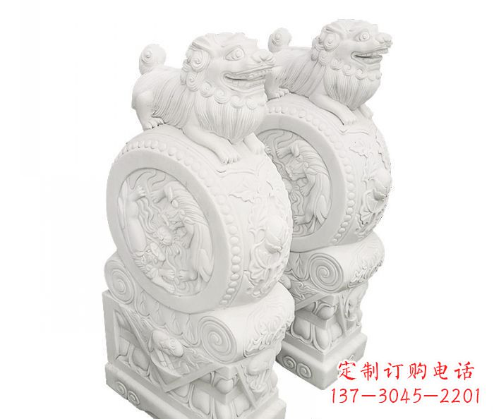 泉州汉白玉抱鼓石招财石门墩