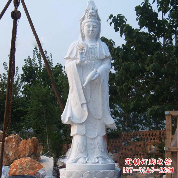 泉州汉白玉手工观音石雕