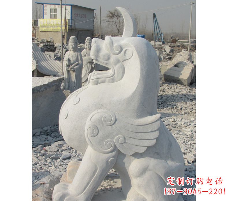 泉州汉白玉独角兽石雕,精美细腻,魅力无穷