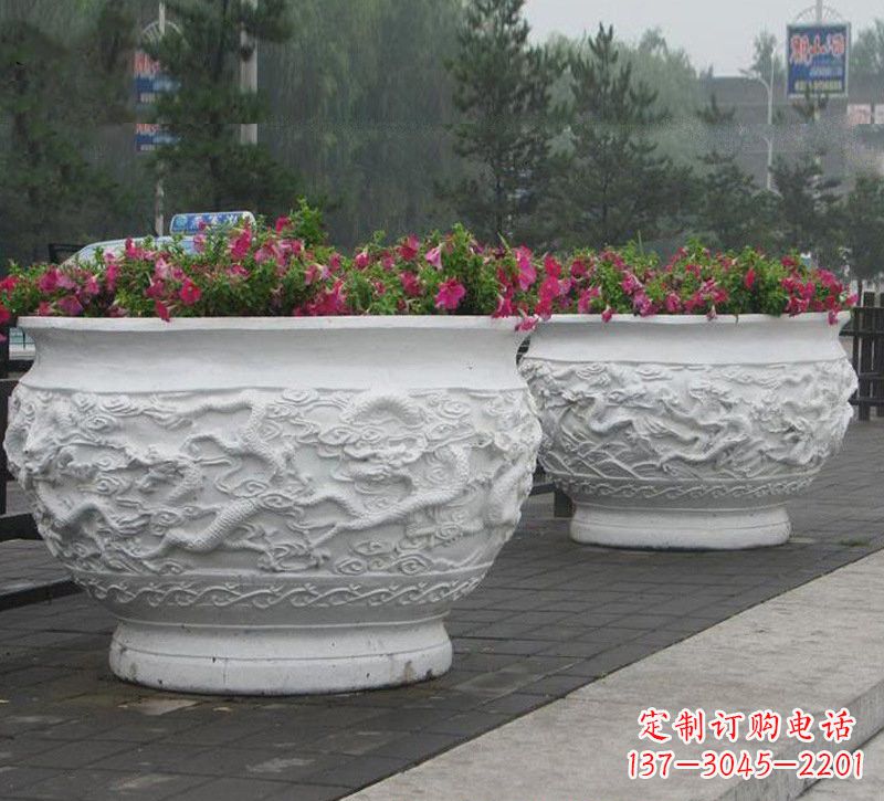 泉州优雅自然,中领雕塑汉白玉公园龙浮雕花盆