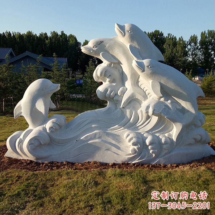 泉州汉白玉海豚石雕-公园园林动物景观摆件