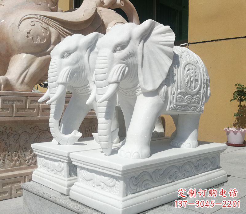 泉州汉白玉吉祥如意门口招财大象石雕