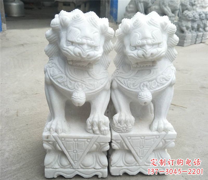 泉州定制精美的汉白玉酒店吉祥狮子门墩